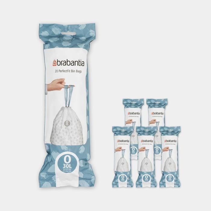 BRABANTIA - Sacchi per rifiuti PerfectFit, codice O, 30L - 6 rotoli da 20 sacchi