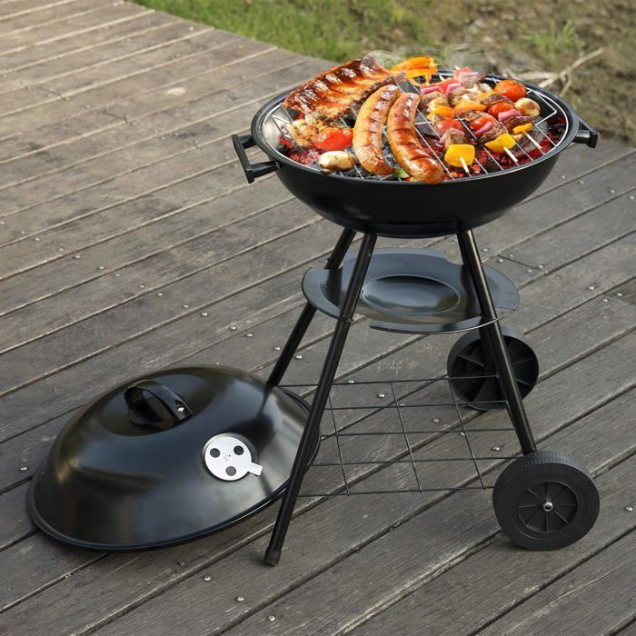 WOLTU Barbecue au Charbon de Bois, Grill BBQ avec Roues, 44x73cm, utilisé pour Jardin ou Camping,Noir