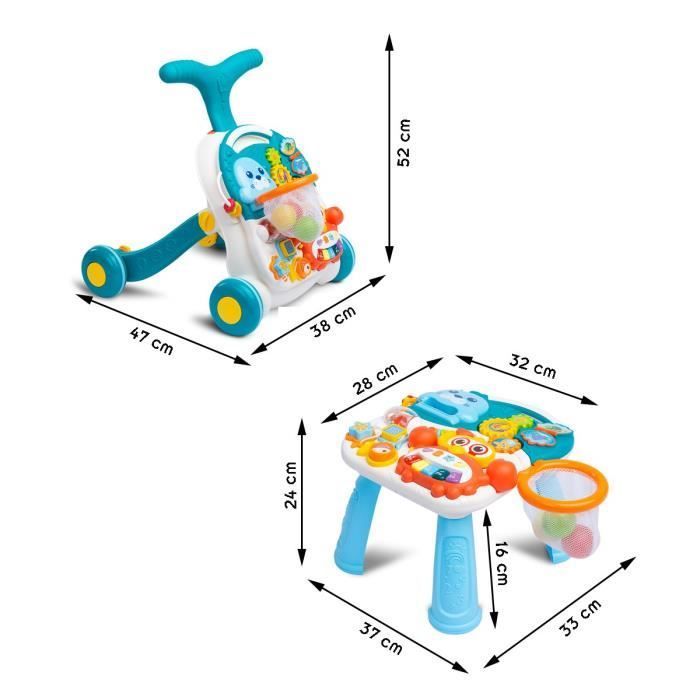 Andador de actividades 3 en 1 CARETERO - Turquesa - Mesa multifuncional interactiva