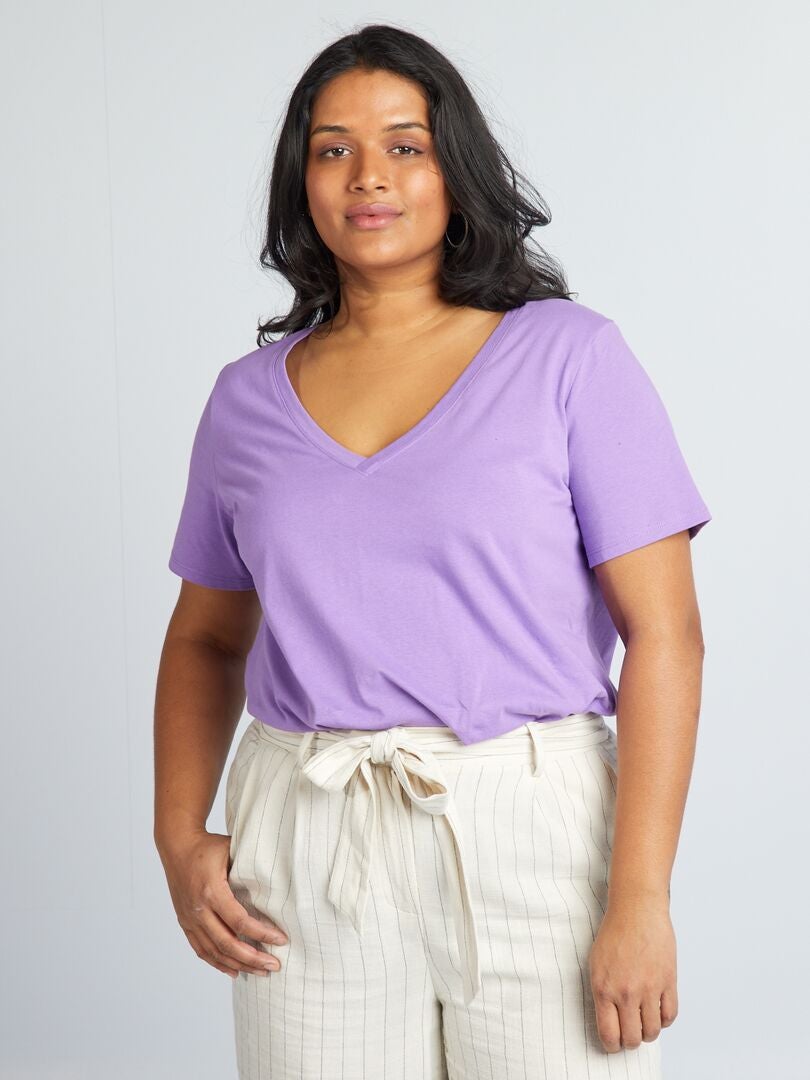 V-hals jersey T-shirt - PAARS
