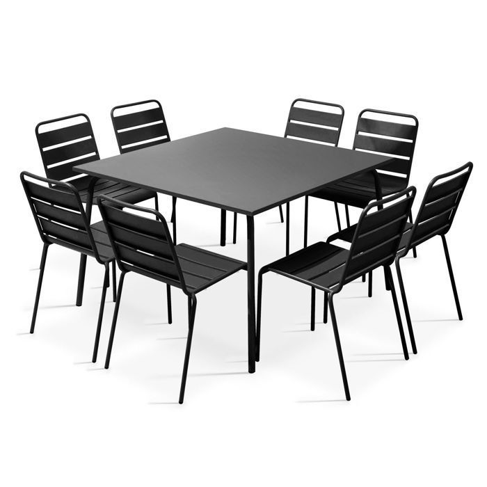 Ensemble table de jardin et 8 chaises en métal gris Palavas, Oviala