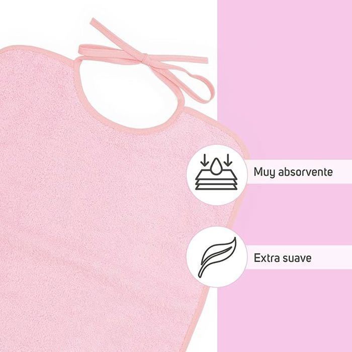 Ti TIN | Pack de 3 Bavoirs en Éponge | Pour Bébé de Plus d'1 An | Fermeture avec Rubans | Couleurs Unies Rose Pastel | 32x36 cm