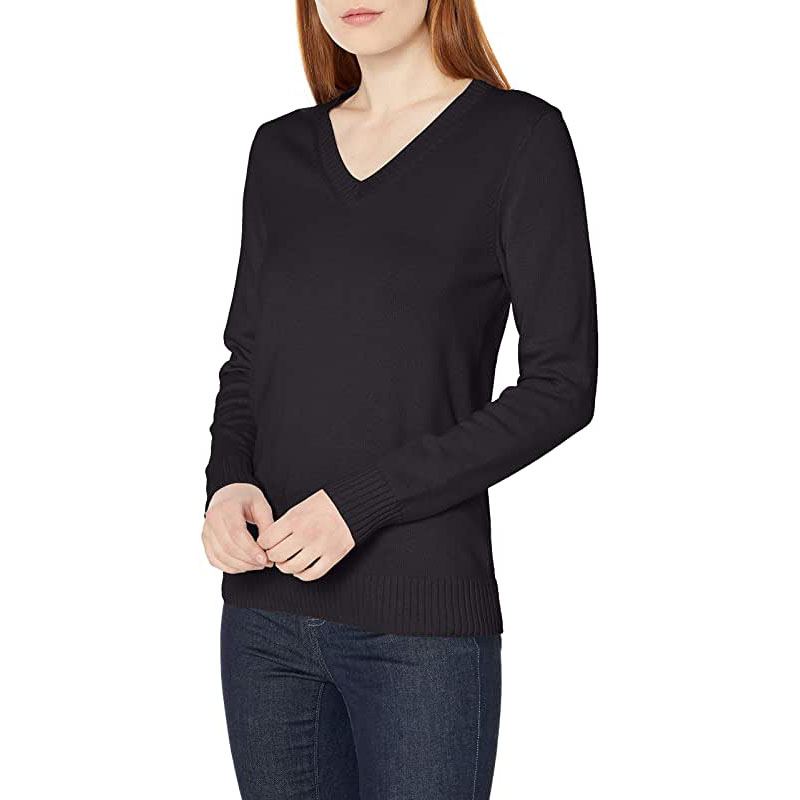 Pull Essentials pour femme, 100 % coton, manches longues et col en V