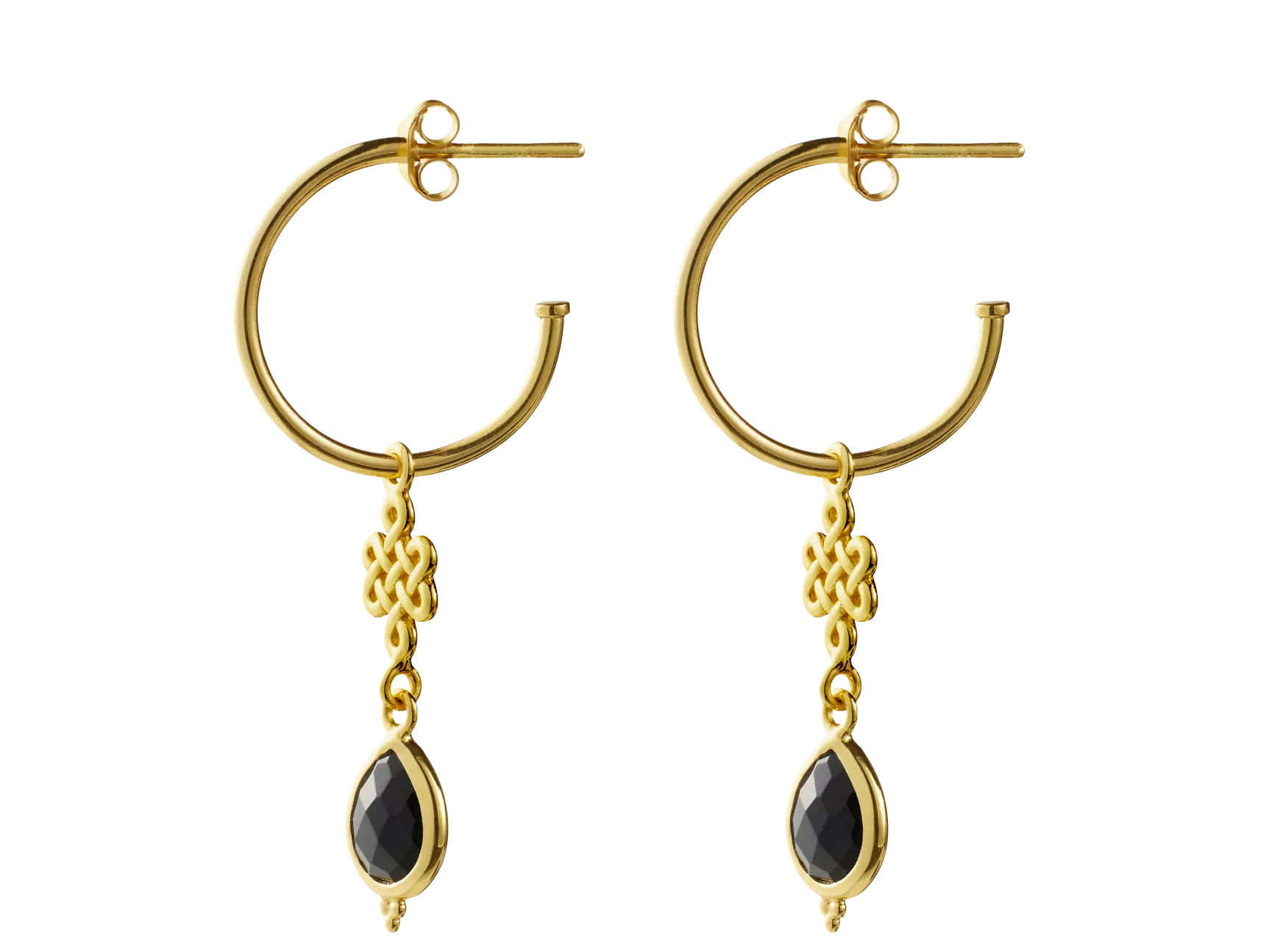 Pendientes colgantes de aros infinitos de ónix negro chapados en oro