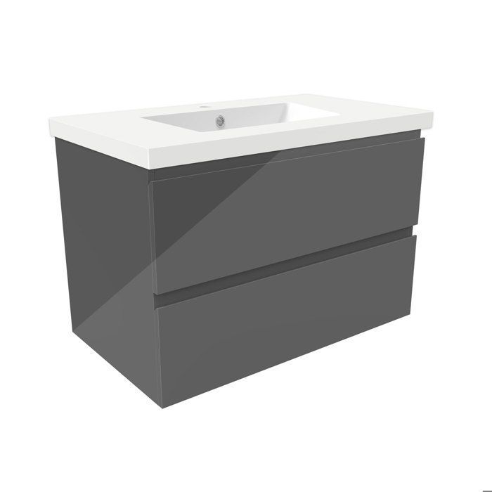 Mueble de baño AICA de 80 cm en color antracita brillante con 2 cajones de cierre suave y lavabo individual.