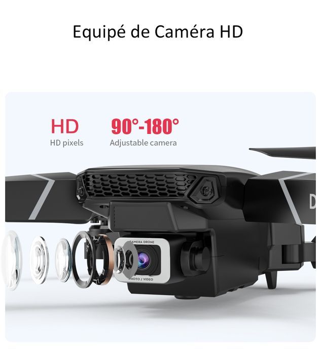 Minidron plegable con cámara, 15 minutos de tiempo de vuelo, giros de 360° + 3 baterías, control remoto de 6 botones.