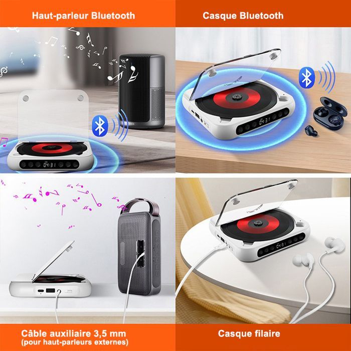 Bluetooth-CD-Player – Mini-CD-Player, tragbar, schlank und leicht – vielseitig – kompatibel mit CDs und USB – 135 x 135 x 25 mm, Schwarz