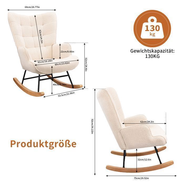 Mecedora - LUMINARIX - Beige - Escandinava - Metal y madera maciza - Máximo confort
