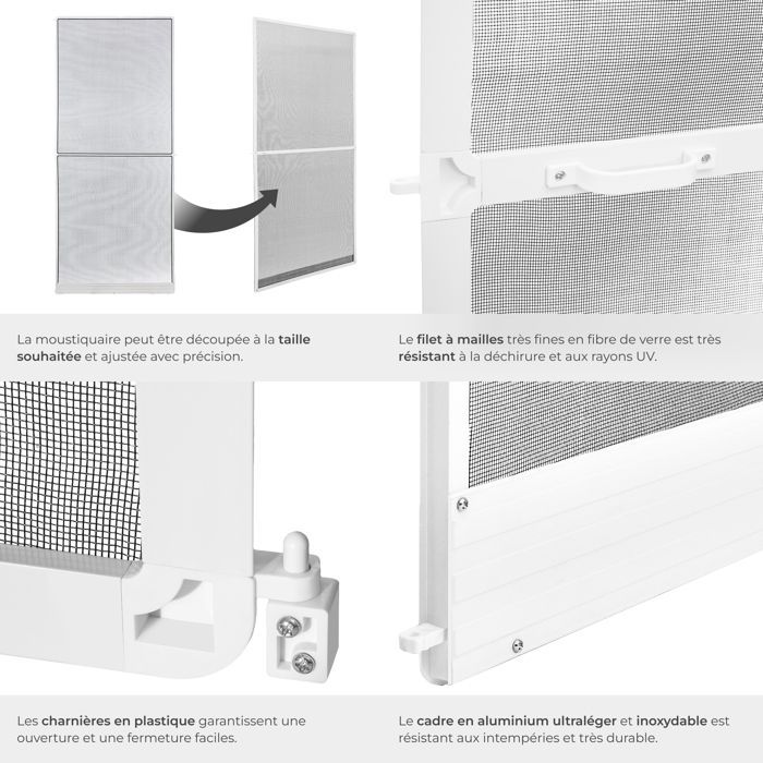 Moustiquaire - TECTAKE - Filet anti-insectes en aluminium ajustable, résistant aux intempéries et perméable - 95 x 210 cm