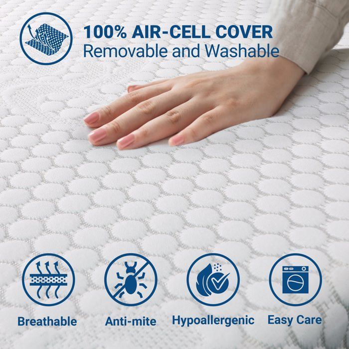 140 x 200 cm Memory Foam Mattress Topper | 6 cm Thick | Breathable and Removable Cover | Antibacterial and Antifungal