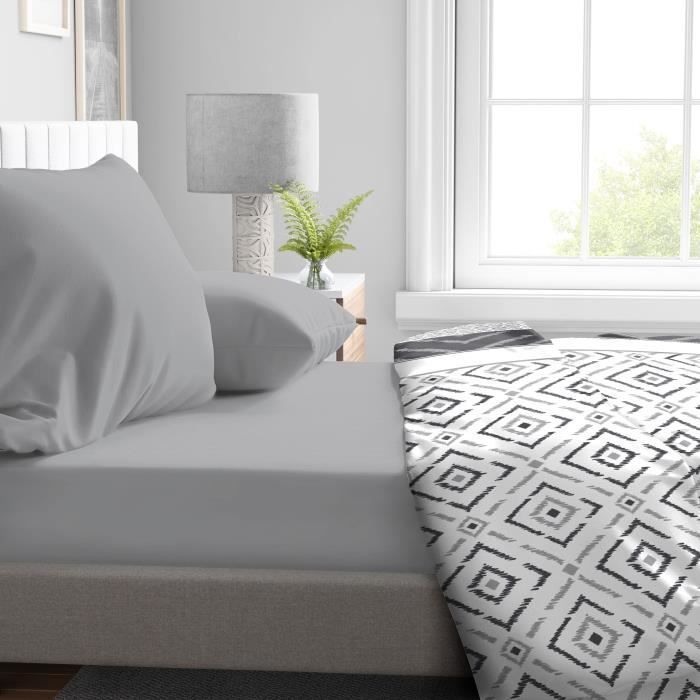 Lenzuolo con angoli elasticizzati - HOME LINGE PASSION - HP71769 - 160 x 200 cm + tasca profonda 30 cm - Microfibra - 82 g - Grigio chiaro