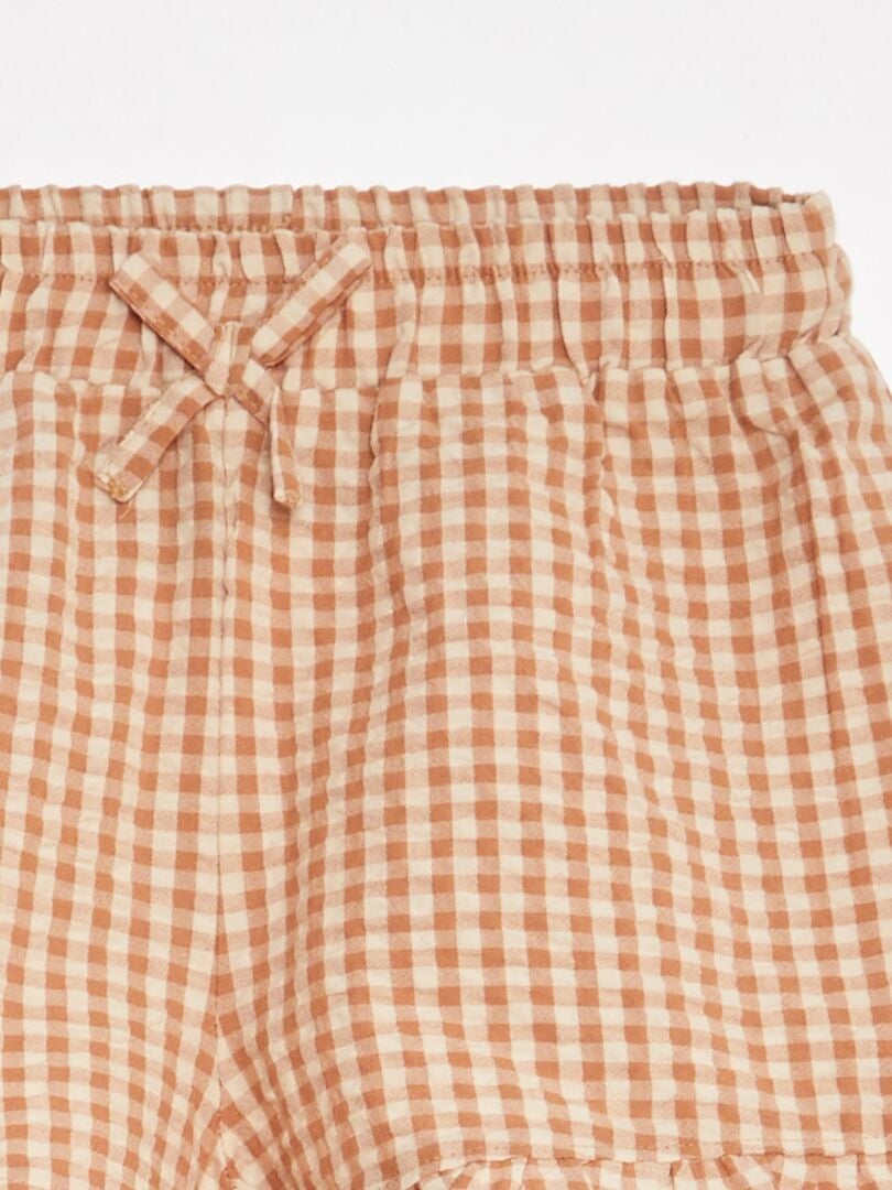 Dubbellaagse katoenen gaasshorts - BEIGE