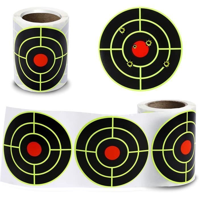 Rolo com 100 alvos adesivos de papel de 7,6 cm (3 polegadas) anti-respingos para treinamento de tiro ao alvo.