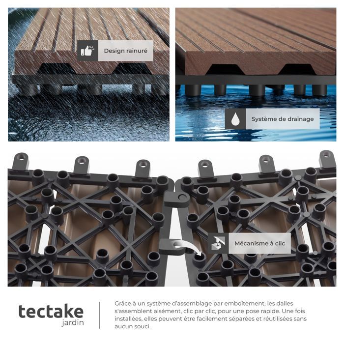 Baldosas para terraza - TECTAKE - Juego de 22 baldosas para terraza TEGULAS en WPC con aspecto de madera - Gris
