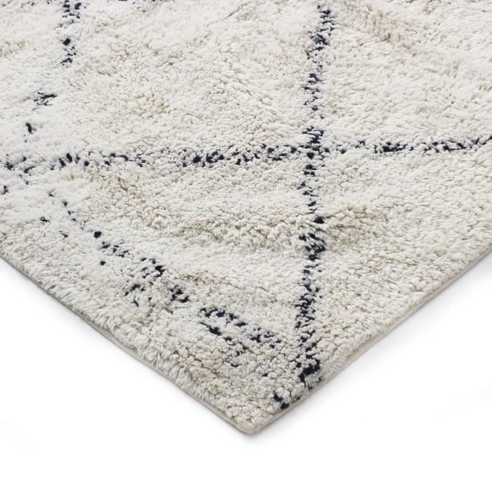 Alfombra de salón COTTON BERBERE - 160 x 230 cm - 100% algodón - Crudo natural - Estampado de rombos