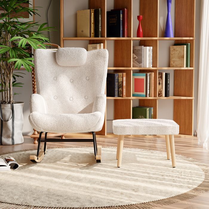 Mecedora, mecedora con patas de madera maciza y reposapiés grueso, mecedora de lactancia para sala de estar, dormitorio