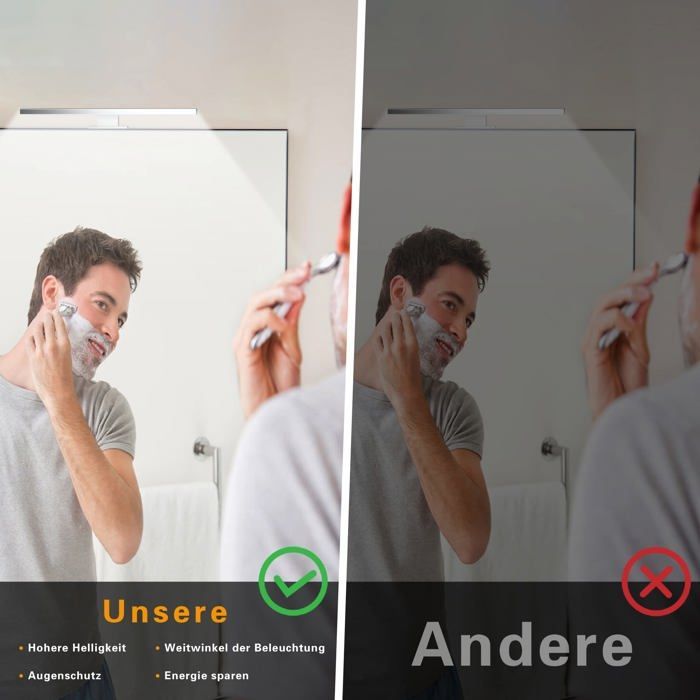 Lámpara de pared LED para espejo de baño de 6W y 600 lúmenes, 30 cm, luz blanca fría 6000K, IP44 resistente al agua.