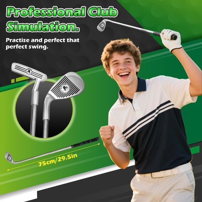 Set da golf VATOS per bambini dai 6 ai 14 anni: tappetino da putting con palline e mazze a LED, verde portatile per feste, casa e giardino.