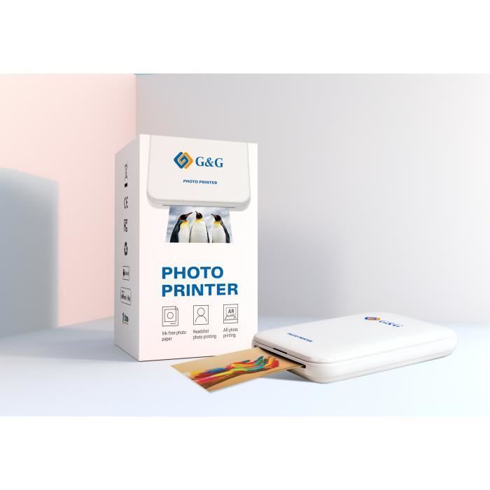 Imprimante Photo - G&G - Pocket - Technologie Zinc - Sans Encre - Couleur Blanc