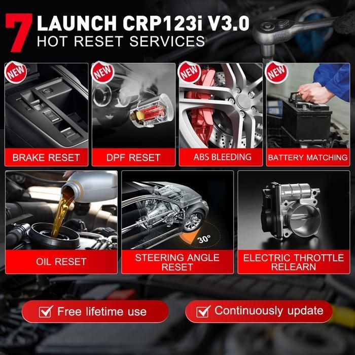 LAUNCH CRP123i V3.0 Elite Ferramenta de Diagnóstico Automotivo Multimarca, Sistemas ENG/ABS/SRS/AT 4, 7 Funções de Reset, AutoVIN