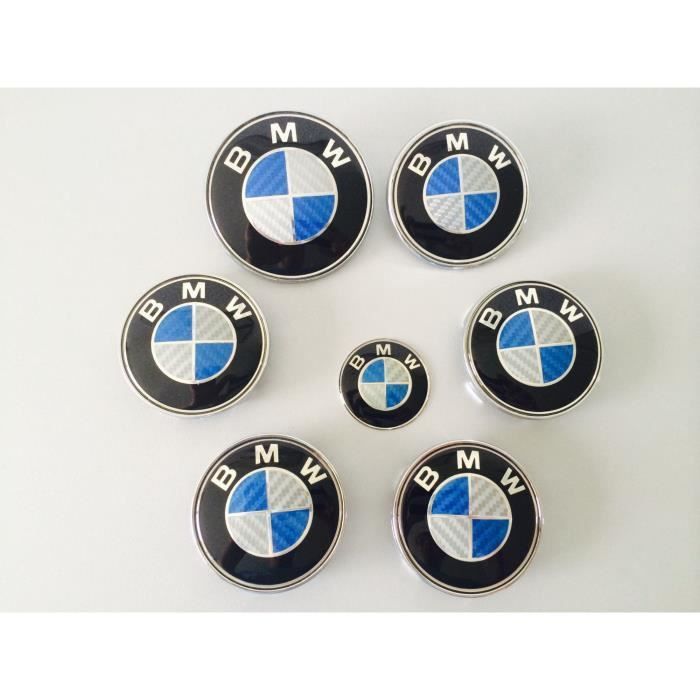 Pegatinas y emblemas - BMW - Kit de emblemas de carbono 7 azul grisáceo - Capó 82 mm - Maletero 74 mm - Volante 45 mm