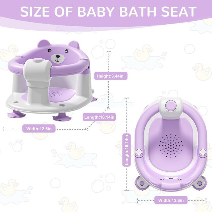 Cadeira de Banho para Bebê a partir de 6 Meses, Antiderrapante, com 4 Ventosas e Almofada, Cinza