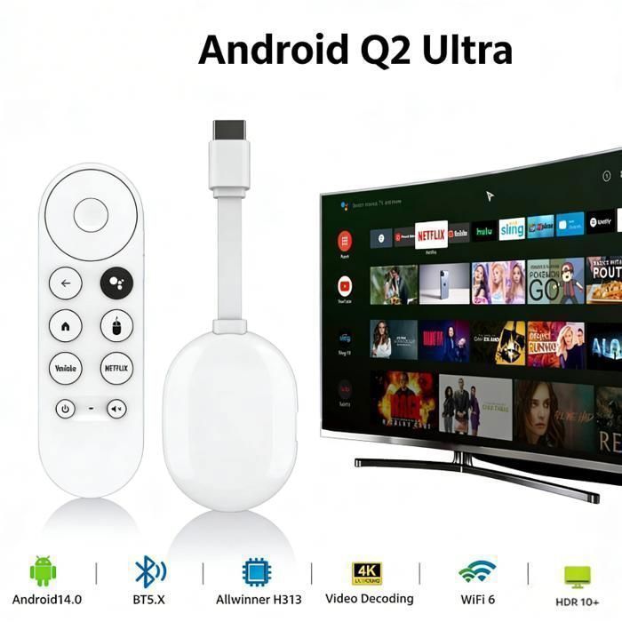 Boitier iptv Android TV Box Smart TV Box WiFi 2+16Go Quad-Core  TV Box Android 14.0 4K/3D HD Multimédia - Q2Ultra