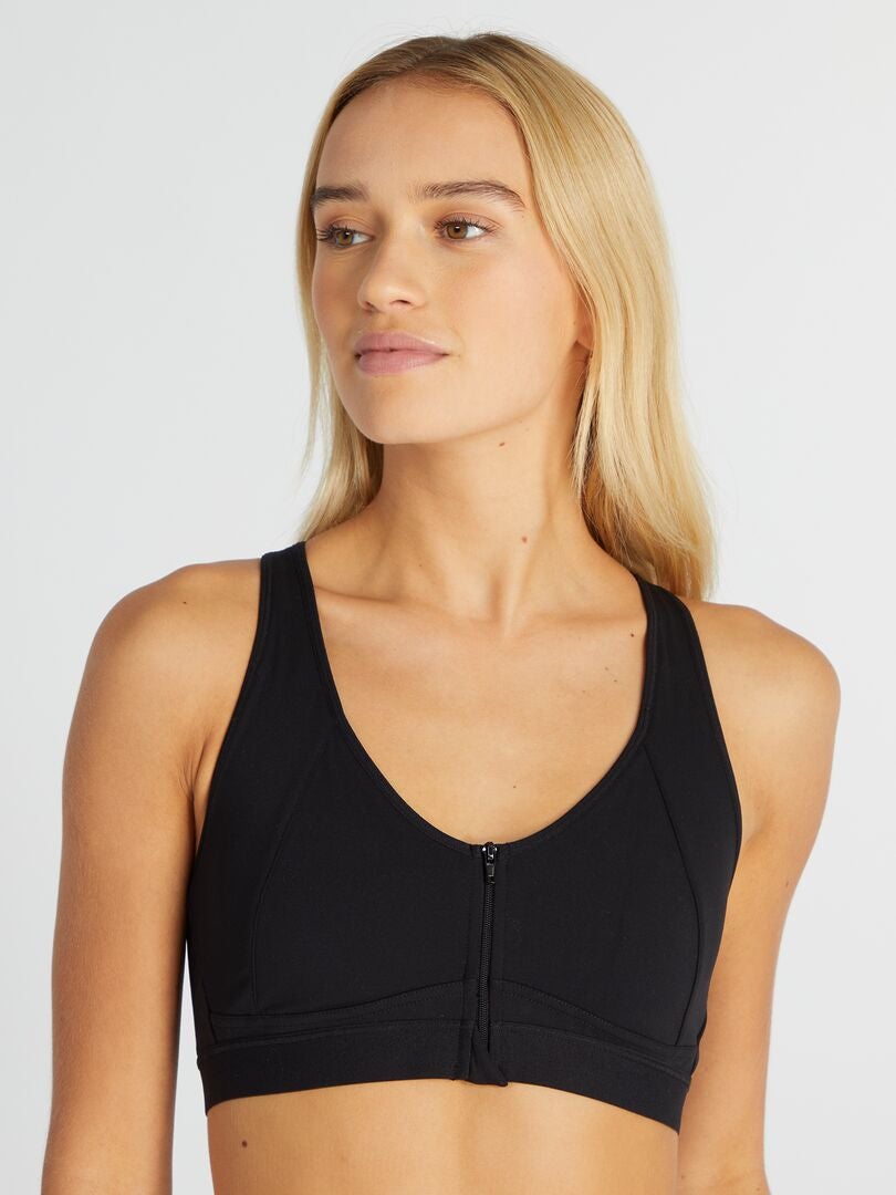 Sutiã esportivo com zíper frontal - Preto