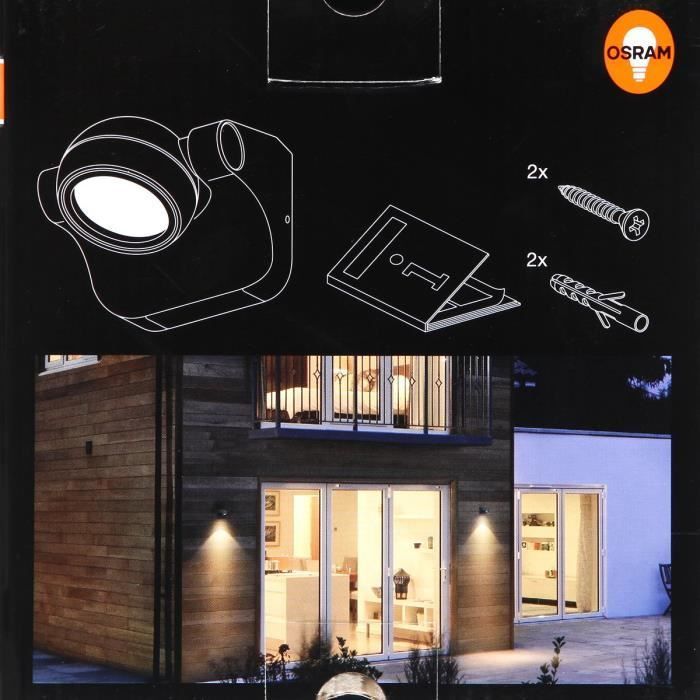 OSRAM Spot extérieur LED Endura Style Hémisphère - 6W équivalent à 33W - Rotation 180° - Gris anthracite