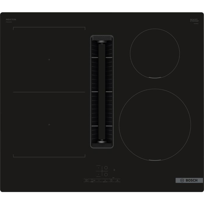 Placa de inducción Bosch de 60 cm con extractor, 4 quemadores, 7400 W, negra - PVS611B16E