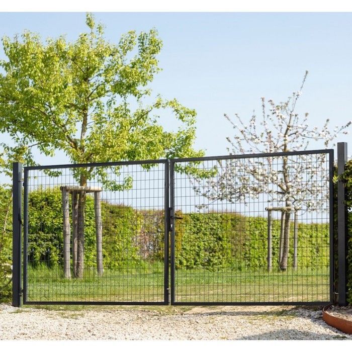 Puerta de malla de acero galvanizado, 3 m de ancho, gris antracita, 2 m de alto.