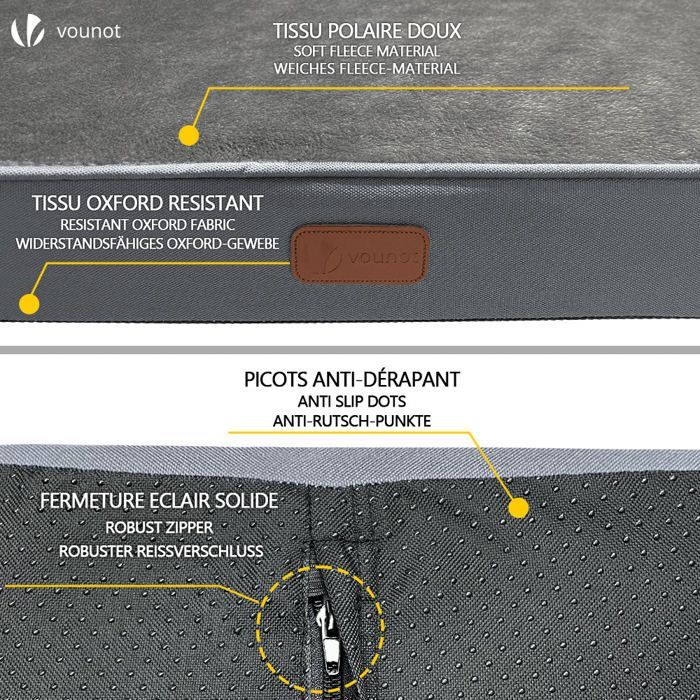 Colchón para perros VOUNOT® con funda extraíble – Cesta de espuma con alfombrilla refrescante de gel extraíble – 76x51x9cm