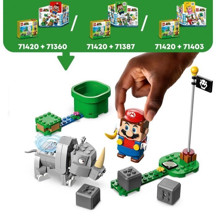 LEGO® Super Mario 71420 Ensemble d'Extension Rambi le Rhinocéros, Jouet à Combiner avec un Pack de démarrage