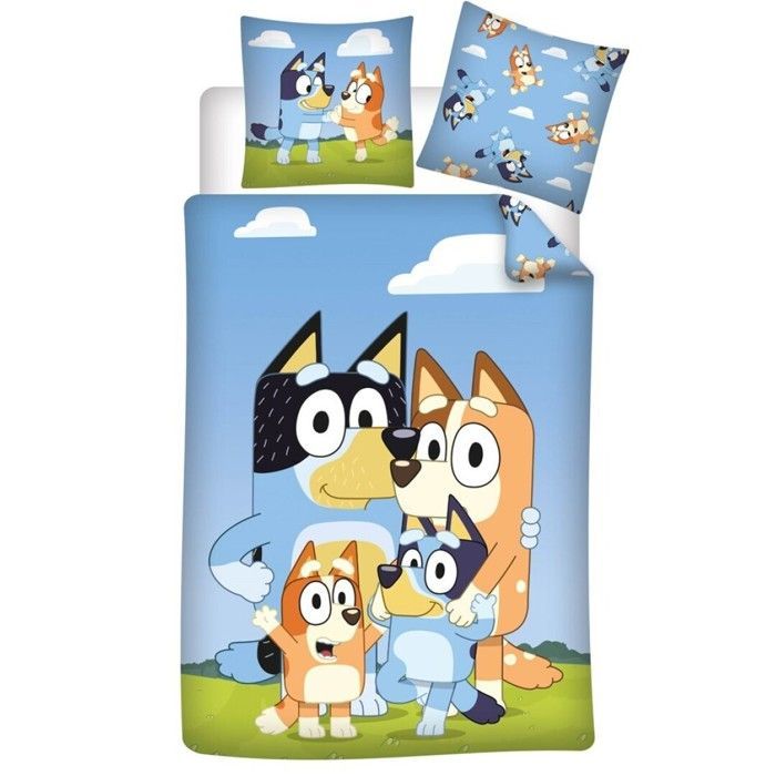 Juego de ropa de cama infantil - BLUEY - Funda nórdica reversible 140x200 cm - Funda de almohada 65x65 cm - Oeko-Tex