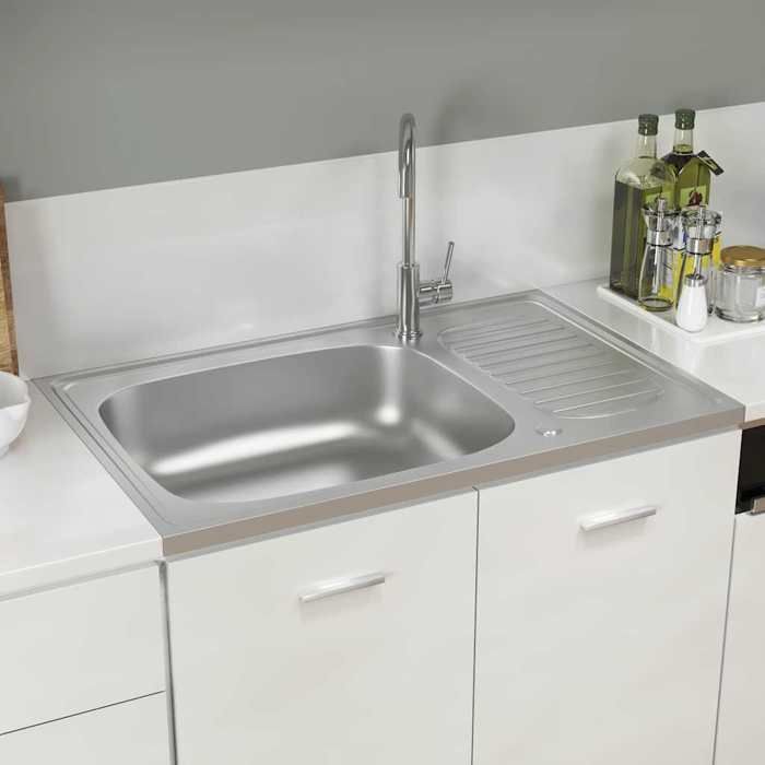 vidaXL Juego de fregadero y escurridor de cocina, fregadero empotrado, lavabo de cocina, interior del hogar, plata, 800x500x155 mm, acero, 147232