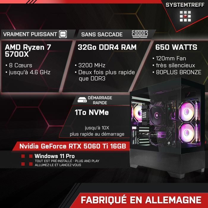 PC-gamer - AMD Ryzen 7 5700X - Nvidia GeForce RTX 5060 Ti 16GB - 32GB RAM - 1TB M.2 NVMe - Windows 11 - WiFi-56