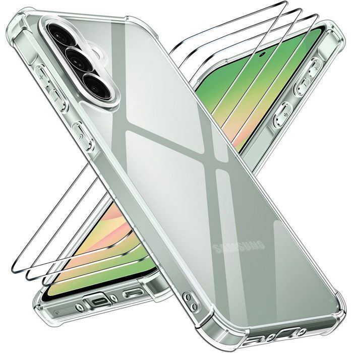 Funda protectora - BOOLING - para Samsung Galaxy A56 5G - Transparente - Resistente a golpes + 2 protectores de pantalla de vidrio templado