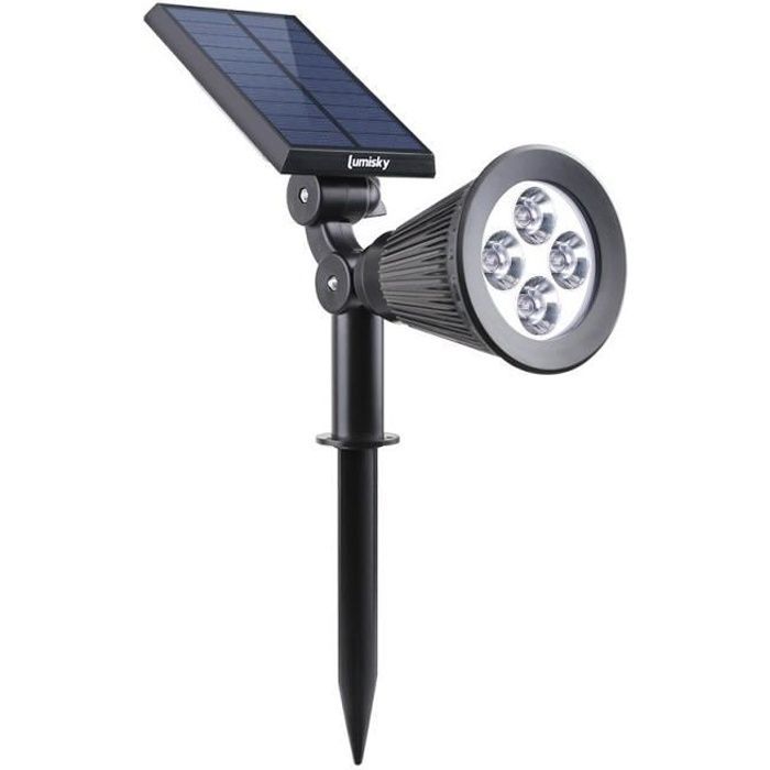 Foco solar exterior impermeable - LUMISKY - 4 LED blancos - 200 lm - Cabezal giratorio de 90°