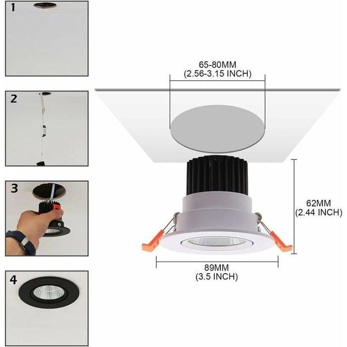 Focos LED empotrables, paquete de 6, luces de techo empotrables COB de 5W, blanco frío 6000K, 500 lúmenes, IP44, para baño, cocina, sala de estar.