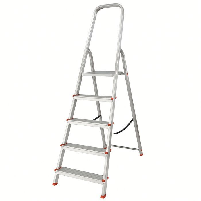 Escalera de tijera de aluminio de 5 peldaños.
