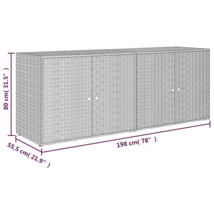 vidaXL Armoire de rangement jardin Gris 198x55,5x80 cm Résine tressée, abri de jardin, boîte de rangement de jardin, 319871
