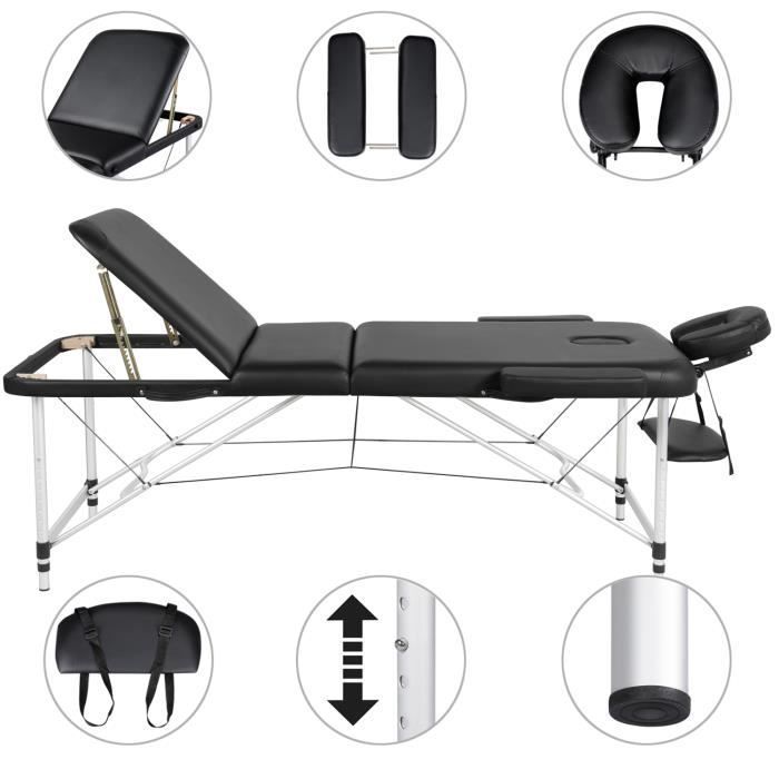 Camilla de masaje plegable Yaheetech, cama de masaje/sofá de terapia cosmética portátil profesional de aluminio de 3 piezas, ligera y resistente.