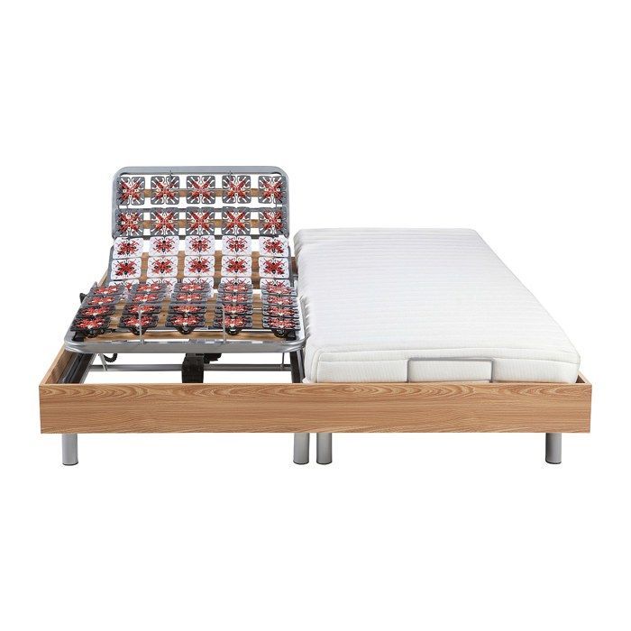 Cama eléctrica de relajación con base de láminas y colchón de látex - 2 x 80 x 200 cm - Roble - CASSIOPEE III de YSMÉE