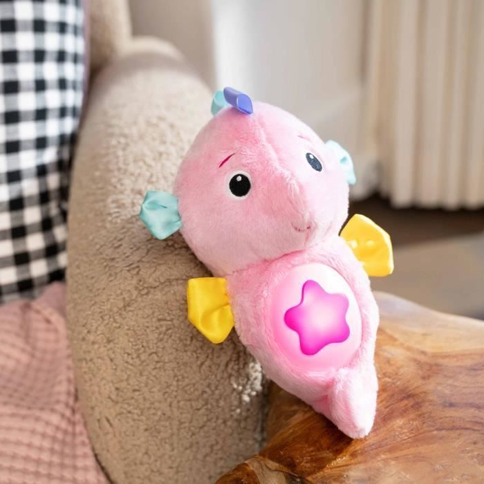 Lámpara de noche para bebé BABY EINSTEIN, peluche de caballito de mar rosa, responde al llanto del bebé, musical, luminosa, con ruido blanco y clip para chupete.