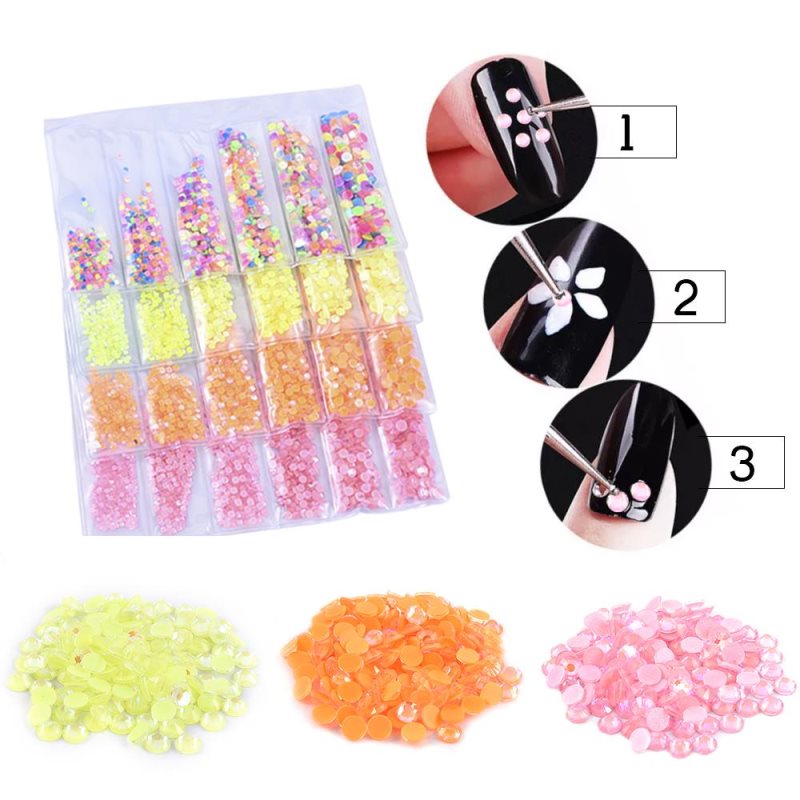Strass fluorescents de tailles assorties pour ongles, phosphorescents, effet 3D, accessoires de nail art, breloques, paillettes néon AB en cristal