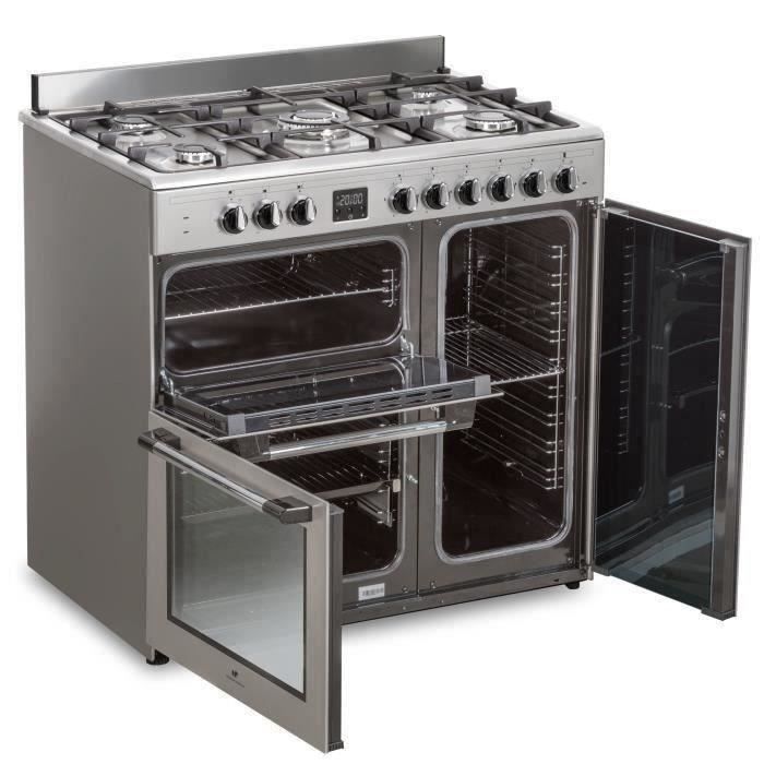 Continental Edison CECP903FIX gas range cooker with 3 electric ovens, 5 burners - Stainless steel - 90 cm wide