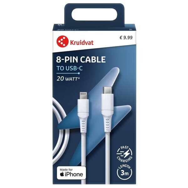 „Kruidvat“ 20 W dvigubas USB-C–8 kontaktų laidas<br>