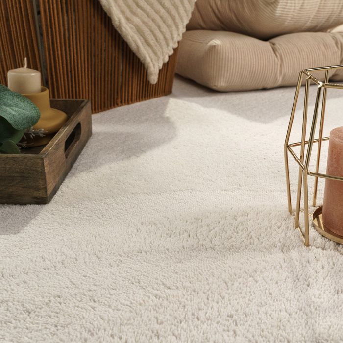 Alfombra para salón Paco Home, pelo corto, lavable, monocromática, estilo moderno, color crema, 60x100 cm