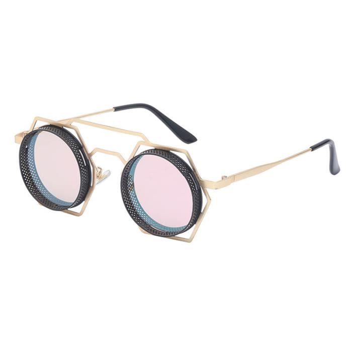 Gafas de sol para mujer con un elegante diseño metálico estilo hip hop, perfectas para viajar, pescar y conducir. Color rosa, con protección UV de alta calidad.