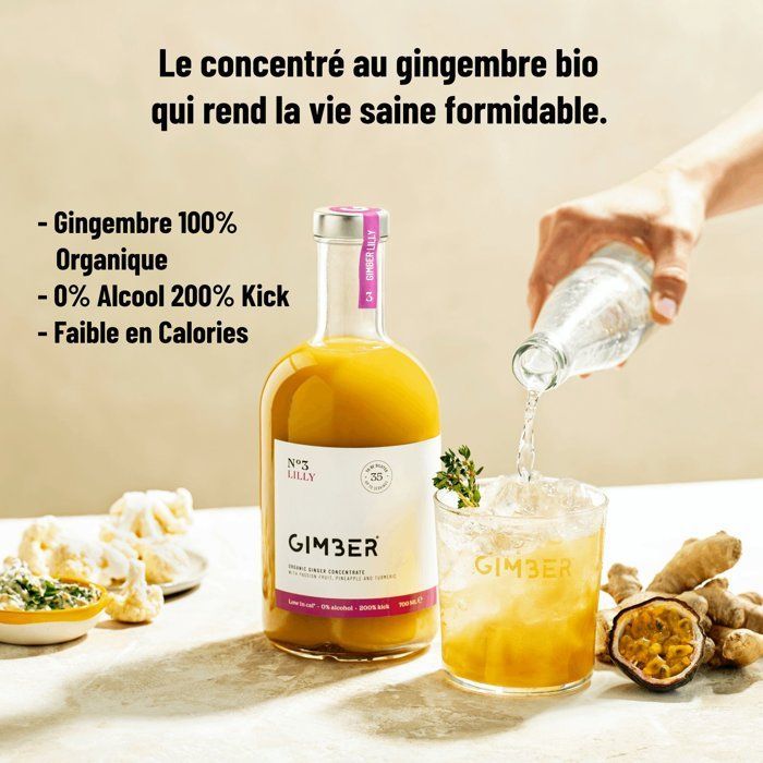 Gimber - N°3 - Lilly - Concentrado de jengibre orgánico con maracuyá, piña y cúrcuma - 700 ml